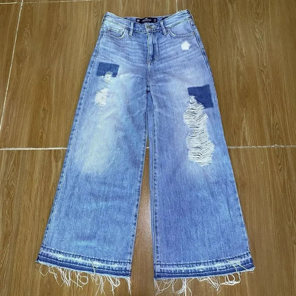 Hollister Denim - Hollister Women’s Jeans Size 00R W23 L24 Light High Rise Culotte Wide Leg Pocket